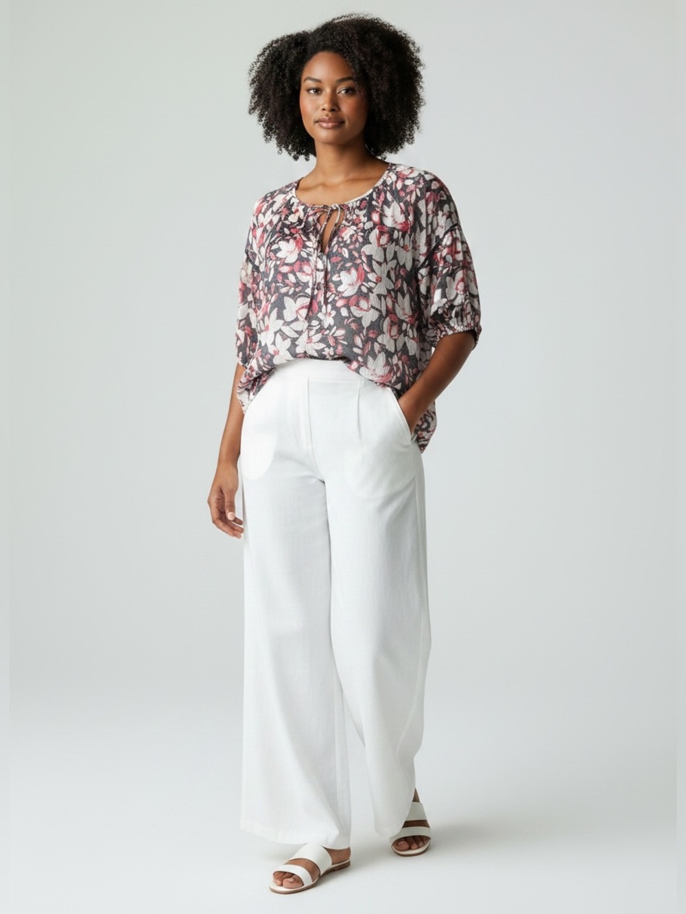 Como Blu Floral Tie-Neck Blouse - Picture 1 of 8